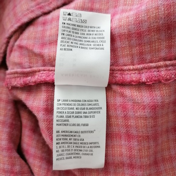 American Eagle Womens Pink Double Pocket High Low Plaid Button Up Shirt Size M - Picture 7 of 8